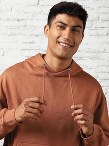 Sudadera con capucha marrón mezcla de algodón con hombros caídos sudadera básica de gran tamaño para hombres logotipo personalizado estilo holgado sudaderas con capucha de lana térmica para hombres - Product Image 2