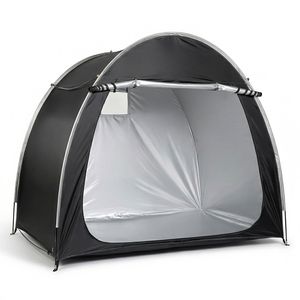 Capanno per biciclette 6.8x4.9FT in Oxford 210D PU argentato con telaio in fibra di vetro nero, doppie porte ad arco nere, per giardino/cortile - Product Image 3