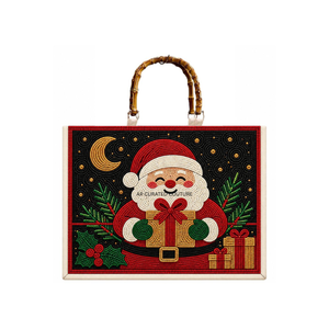 Handmade Custom Christmas Holiday Seed Beaded Cotton Fashion Tote <b>Bag</b> Bamboo Handles Womens <b>Festive</b> Party Travel Handbag Gift - Product Image 4
