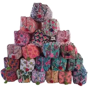 Indische handgemachte Baumwoll-Handblock-Druck-Kosmetikbeutel Taschen wasserdichte Reisetasche Kosmetikbeutel Make-Up-Tasche in sortierten Losen