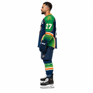 Camiseta de Hockey sobre Hielo Sublimada Personalizada para Hombre, Transpirable, de Poliéster, Cuello en V, Manga Larga, Ropa de Equipo, Nombre y Número del Jugador, Tipos OEM - Product Image 3