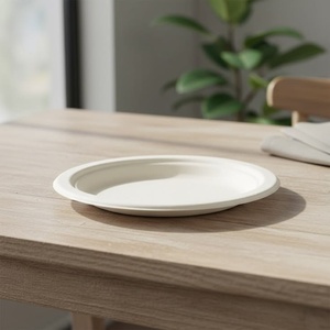 Eco-Friendly 6 Inches Round Shapes Sugarcane Fiber Plates Heavy Duty Compostable Tableware Strong Microwavable & <b>Freezer</b> Plates - Product Image 1