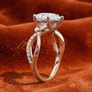 <b>Rose</b> Gold Plated Pear Cut Moissanite Ring Elegant Bridal Promise Jewelry for Women Daily Wear Gift USA Style Modern Beauty - Product Image 2