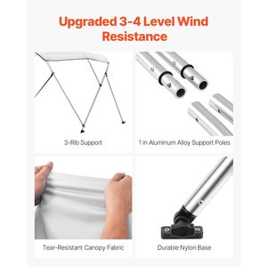 Tendalino Bimini per Barche a 3 Archi in Poliestere 600D con Telaio in Lega di Alluminio, Impermeabile, Parasole, Tettuccio per Barche con Vano Portaoggetti - Product Image 3