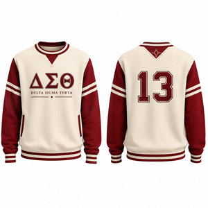 Sudadera Delta Sigma Theta con Letras Bordadas, Cuello Redondo, Color Crema y Rojo, Manga Raglán, Unisex, Informal, Tejida, 100% Algodón - Product Image 1