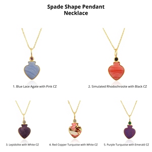 Trendy Jewelry Spade Shape Gemstone Pendant Necklace with Tiny CZ Accents 18k Gold Plated Bezel Setting Cable <b>Chain</b> Necklace - Product Image 1