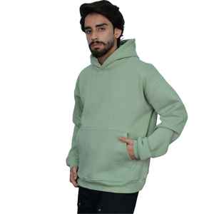 Sweat à capuche pour homme en coton et élasthanne, imprimé personnalisé, tissé, délavé vintage, vert menthe premium, entièrement zippé, coupe oversize - Product Image 3