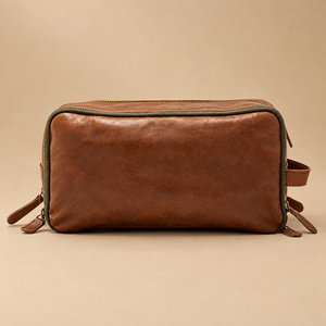 Distressed Genuine Leather <b>Toiletry</b> <b>Bag</b> <b>Men</b> Double Zipper Travel Wash <b>Bag</b> Handmade Leather Dopp Kit <b>Bag</b> LNTB-0007 - Product Image 1