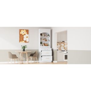 TOPMAX Modern 83.7inch High <b>Kitchen</b> <b>Pantry</b> Freestanding Tall <b>Kitchen</b> Hutch with Faux Marble Top Assembly Video Provided - Product Image 2