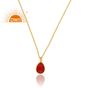 Latest Design Sterling <b>Silver</b> 18K Gold Plated Doublet Garnet Quartz Gemstone Pendant <b>Necklace</b> Demi Fine Jewelry Manufacturer - Product Image 3