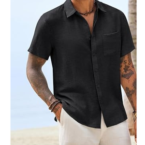 Camisa de Lino para Hombre, con Botones, Manga Corta, Casual, para Vacaciones, Playa, Bodas, con Bolsillo - Product Image 4