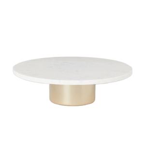 Support à gâteau tendance en marbre blanc de luxe avec piétement en métal doré, présentoir moderne pour desserts, idéal pour les mariages, les fêtes et la décoration de table de pâtisserie. - Product Image 1