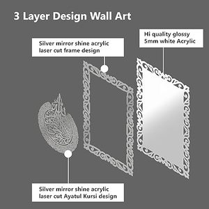 Islamic Wall Art <b>Mirror</b> With Engraved Arabic Calligraphy White Metal Frame Rectangle Traditional Design <b>Hanging</b> Decor Ramadan - Product Image 3