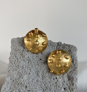 Pendientes Redondos Chapados en Oro, Pendientes de Cúpula Texturizados, Joyería de Moda Vintage para Fiesta a Bajo Precio - Product Image 5