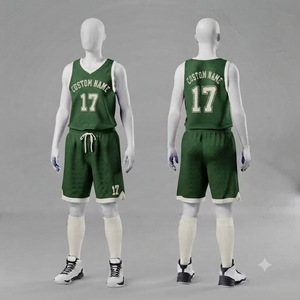 Conjunto de camiseta de baloncesto verde para hombre, uniforme de malla sin mangas con cuello en V, nombre personalizado, número 17, para todas las estaciones, ajuste regular para adultos - Product Image 1