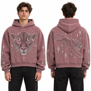 Sweat-shirts à strass appliqués en molleton de coton, design à patchs lettres superposés, vêtements décontractés OEM, manches longues, poignets côtelés, ensembles assortis - Product Image 1