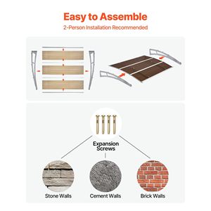 กันสาดหน้าต่างประตูด้านนอกขนาด 39 x 59 นิ้ว พร้อมขายึดโลหะและระบบระบายน้ำ ป้องกันฝน หิมะ และแสงแดด - Product Image 5