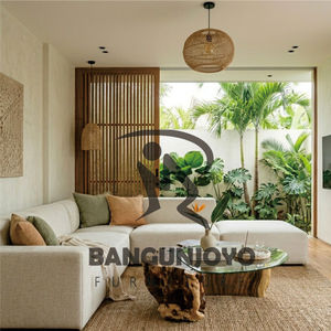 Modern Handmade <b>Wood</b> Coffee <b>Table</b> with Tempered Glass Top, Tropical Living Room Furniture, Natural Finish, <b>Solid</b> <b>Wood</b> Base - Product Image 2