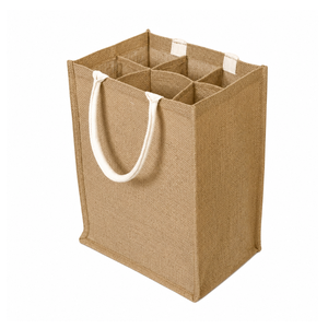 Bolsa de Yute Premium para Botellas de Vino |   Bolsa Reutilizable para 6 Botellas con Separadores, Asas de Cuerda de Algodón, Organizador de Almacenamiento Ecológico - Product Image 1