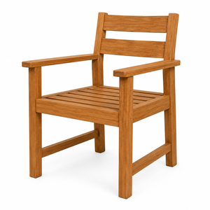Chaise de jardin extérieure en teck massif, design moderne, écologique, durable, avec dossier à double lattes et accoudoirs larges - Product Image 3