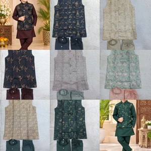 Kids <b>Boys</b> Silk Jacquard Wrinkle Free All Seasons Ethnic Wedding & Festive Wear <b>Kurta</b> Pajama Set - Product Image 4