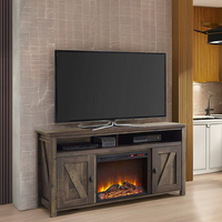 Mueble de TV Moderno de Madera Maciza con Chimenea Eléctrica Ecológica y Multifuncional