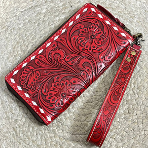 Elegante Cartera de Cuero Genuino Hecha a Mano con Cierre de Cremallera y Correa para la Muñeca, Estilo Occidental, Tarjetero para Mujer, Bolso Tipo Clutch - Product Image 4