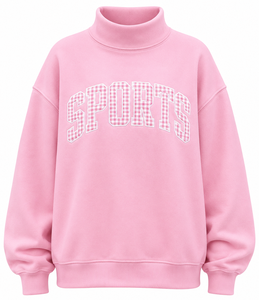 Sweat-shirt à col montant gris foncé pour femme SPORTS OEM, coupe ample, décontracté, en polaire, avec motif gingham, manches longues, pull-over - Product Image 5