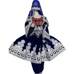 Vestido de Novia de Terciopelo Azul Real con Bordado de Espejo, Estilo Tribal, Tradicional Afgano, Venta al Por Mayor - Product Image 1