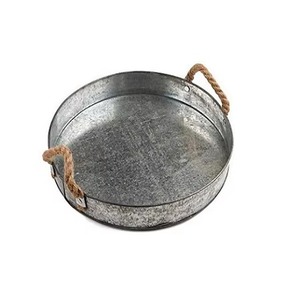 Assured Round Metal Decorative Tray With Wooden Handles Industrial Style Single-Piece Package - Product Image 3
