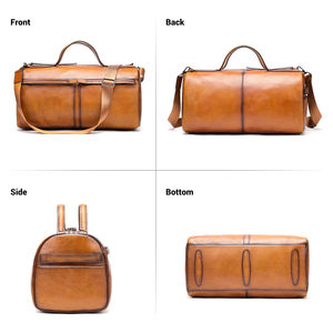 Sac de voyage de luxe en cuir véritable marron uni avec bandoulière amovible – Caractéristique durabilité - Product Image 2