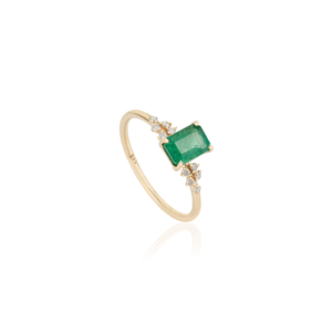 Bague de fiançailles empilable classique et luxueuse en or jaune 14 carats avec émeraude et diamant, pierre de naissance de mai, bijoux en gros, best-seller - Product Image 3