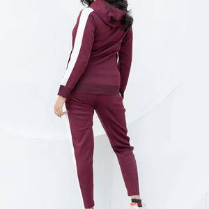 Conjunto Deportivo con Capucha para Mujer, Color Sólido, Cierre Completo con Cremallera, Ropa Casual Transpirable de Poliéster y Algodón, Bolsillos Laterales, Estilo Otoñal - Product Image 2