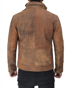 Light <b>Brown</b> Six Pocket Distressed <b>Mens</b> <b>Jacket</b> Premium Quality Pure Original <b>Leather</b> Winter Outerwear - Product Image 2