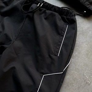 Men's Black <b>Stand</b> Collar Zipper Jacket Solid Color Sporty Style Autumn Wear Polyester Fabric Breathable Design - Product Image 5