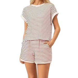 Women's Romantic Cozy Fashion Loungewear Two-Piece Set Floral Color Block T-Shirt Matching Elastic Waist Pocket 100% Cotton - Product Image 1