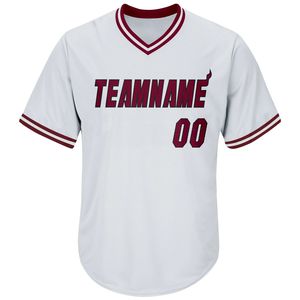 Maillot de baseball personnalisé blanc à col en V pour homme, manches courtes, impression du nom de l'équipe, vêtements de sport en polyester anti-humidité - Product Image 1