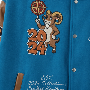 Chaqueta Varsity Azul para Hombre Sialkot Heritage con Mangas Marrones de PU, Logotipo SP Bordado y Diseño 2024, Ropa Casual de Otoño - Product Image 4