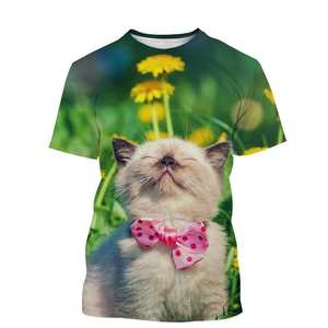Camiseta de Verano Casual para Hombre, con Estampado 3D, Cuello Redondo, Manga Corta, Talla Grande, Transpirable, con Diseño de Gato y Flores, Estilo Natural - Product Image 2