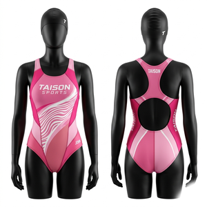 Premium polyester spandex 200 GSM swimwear uniform red <b>white</b> black panel design racerback heat transfer custom logo - Product Image 3