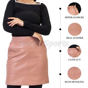 Jupes mi-longues décontractées respirantes en similicuir naturel taille haute pour femmes, vente en gros, nouvelles arrivées 2026, jupes de luxe en cuir PU - Product Image 5