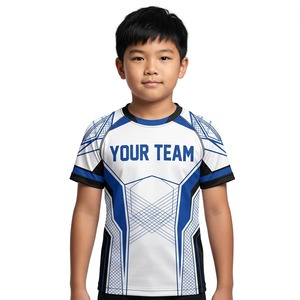 Maillot d'entraînement MMA personnalisé pour jeunes, manches courtes, imprimé par sublimation, bleu marine - Product Image 5