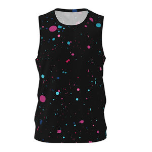 Conjunto de camiseta de baloncesto con estampado de puntos negros para hombre, camiseta sin mangas con pantalones cortos con cordón, poliéster transpirable para todas las estaciones - Product Image 2