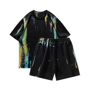 Wholesale Mens Tie Dye Shorts <b>Set</b> Custom Logo Cotton Summer Matching T Shirt Outfit Lightweight Streetwear Clothing Manufacturer - Product Image 1