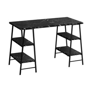 Modern 48\"L Home <b>Office</b> <b>Computer</b> Desk with Black Marble Look Laminate Black Metal & Contemporary Style for Laptop Storage - Product Image 2