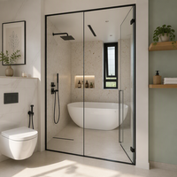 Portes de douche pivotantes carrées FUSA à charnière brossée, cadre en aluminium, verre trempé transparent de 10 mm, ouverture vers l'extérieur, vente en gros d'usine