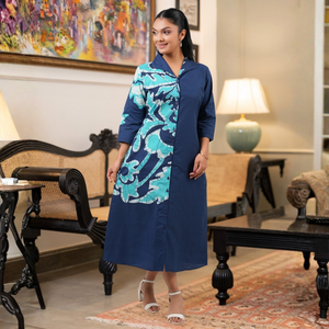 Elegant <b>Batik</b> Print Super Lawn Casual A-Line Breathable Autumn Daily Midi <b>Dress</b> for Women - Product Image 1