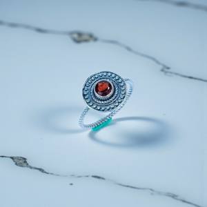 925 Sterling Silver Round Cut Garnet Gemstone <b>Statement</b> <b>Ring</b> for Women Handmade Boho Jewelry Garnet <b>Ring</b> For Daily Wear & Gifts - Product Image 2
