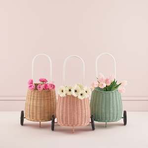 Ensemble de 3 sacs à roulettes en rotin tressé à la main, paniers de rangement roulants naturels - Product Image 5