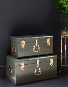 Premium Blue Metal <b>Storage</b> Trunk Set Decorative Organizer <b>Chest</b> Vintage Style Suitcase Box with Gold Locks home decor - Product Image 3